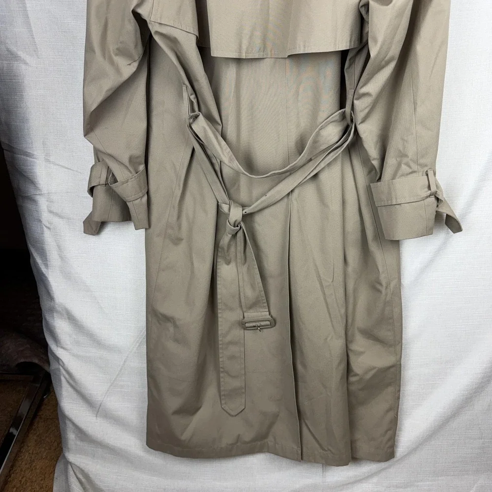 VTG London Fog Trench Coat Mens 44 Beige Belted Double Breasted Long Classic